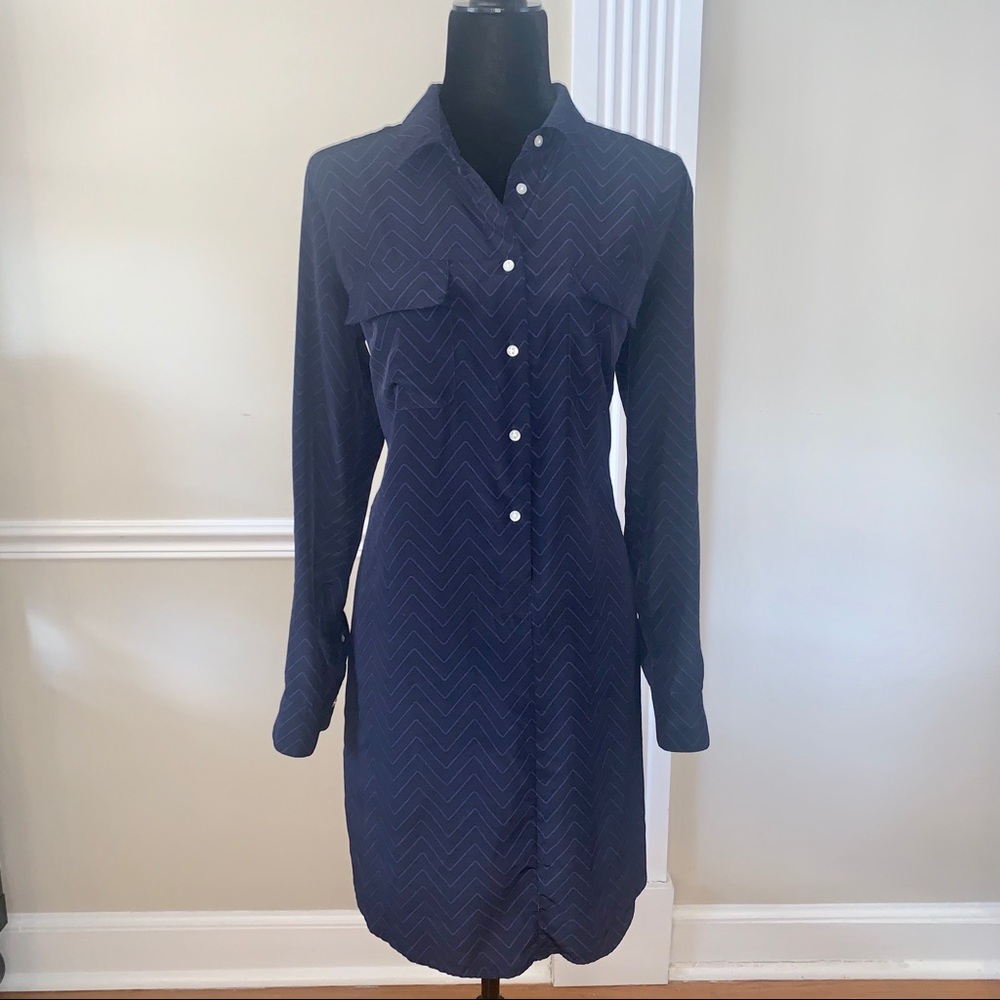 Gap Long-Sleeve Zig-Zag Print Shirt Dress Medium